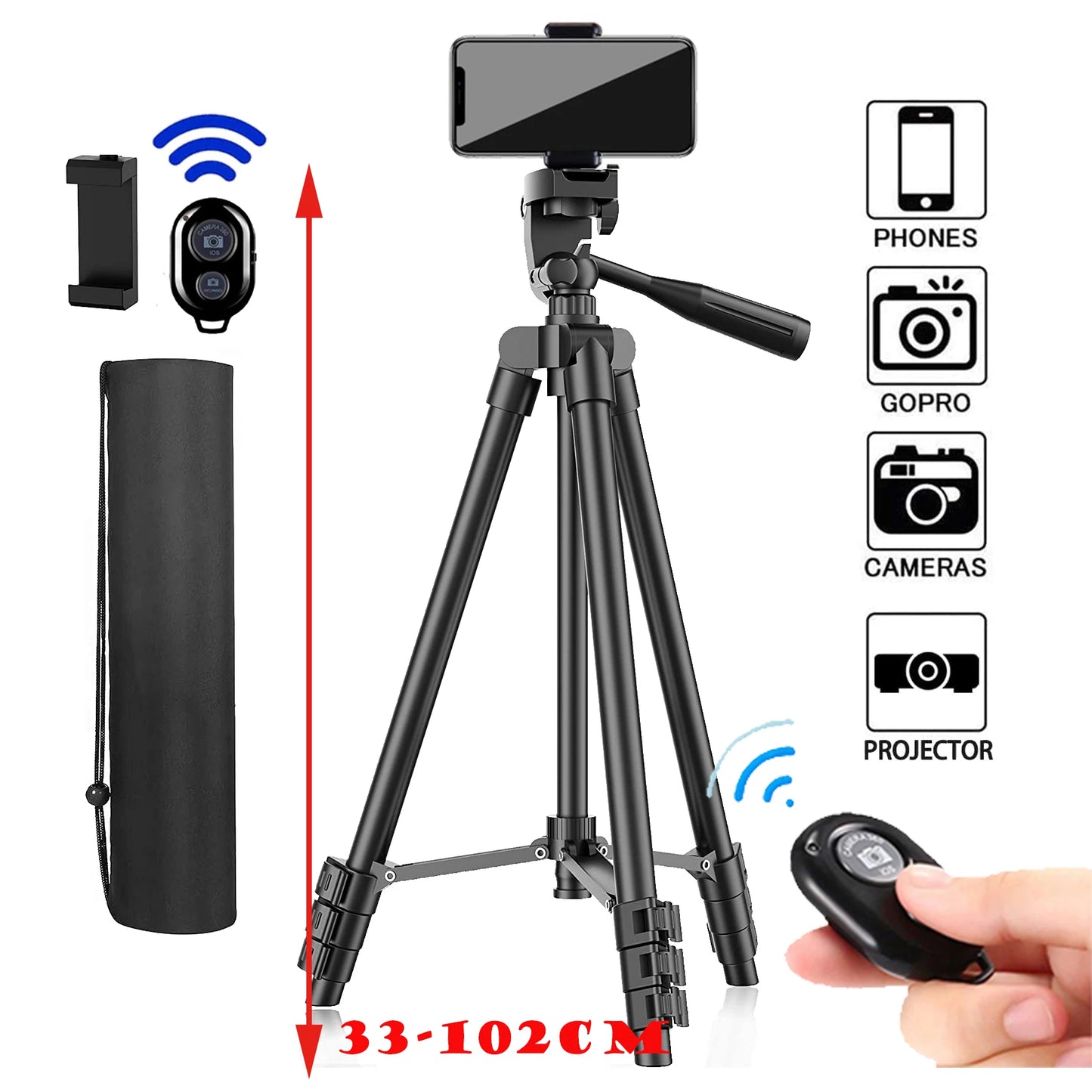 Tripod for Phone 100Cm Video Recording Phone Tripod Stand with Bluetooth Remote Universal Camera Phone Photography Stand