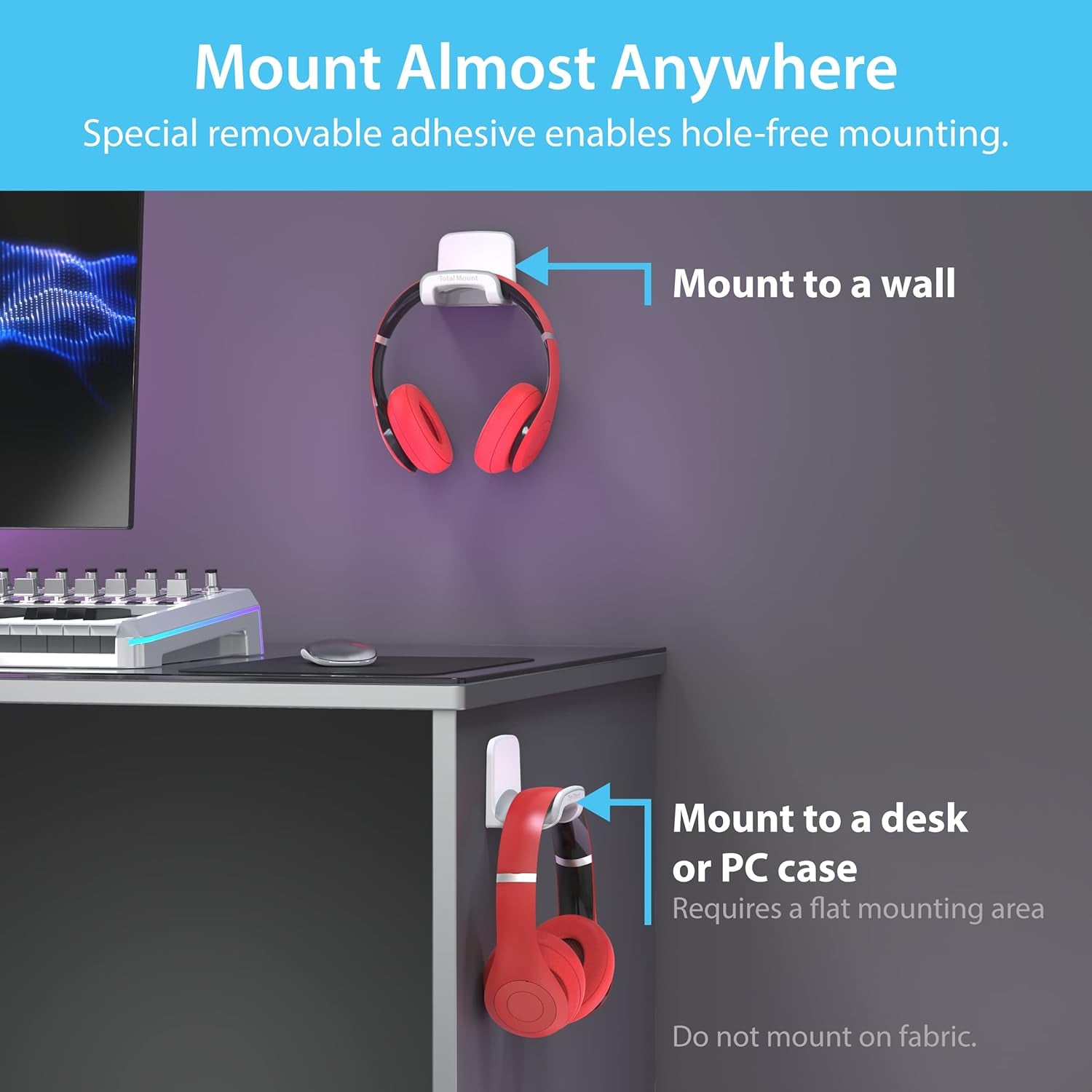Headphone Holder – Includes Removable Adhesive Strips (White)