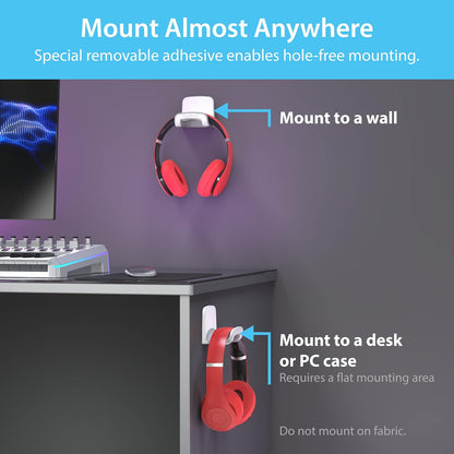 Headphone Holder – Includes Removable Adhesive Strips (White)