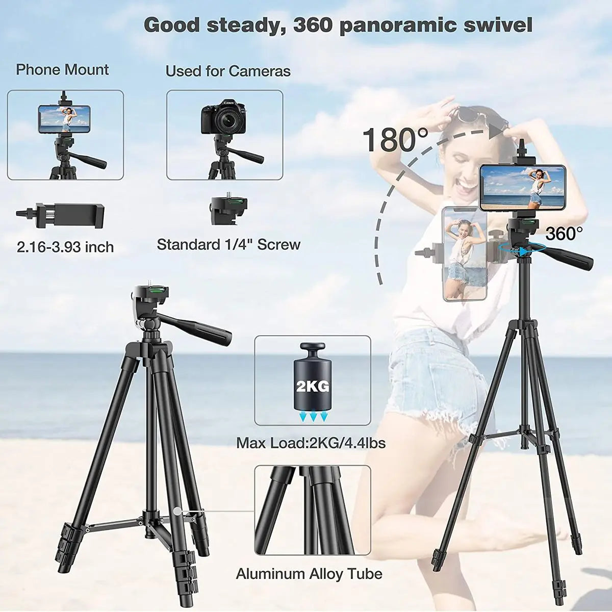 Tripod for Phone 100Cm Video Recording Phone Tripod Stand with Bluetooth Remote Universal Camera Phone Photography Stand